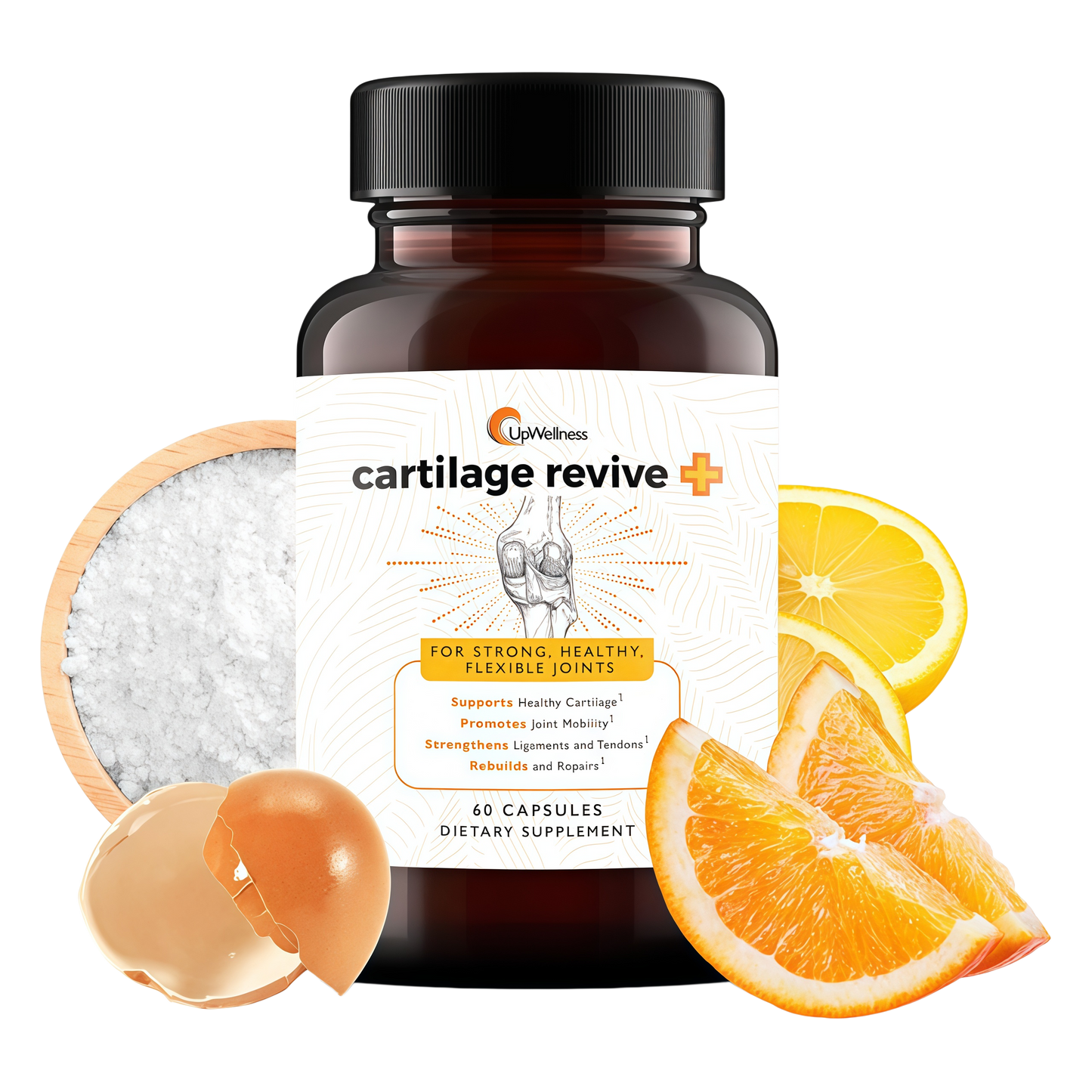 UpWellness Cartilage Revive + Joint Support Supplement for Men and Women with Type II Collagen for Joints - D-Glucosamine Sulfate, MSM, Vitamin D3, Vitamin C and More - 60 Capsules
