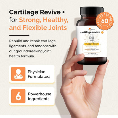 UpWellness Cartilage Revive + Joint Support Supplement for Men and Women with Type II Collagen for Joints - D-Glucosamine Sulfate, MSM, Vitamin D3, Vitamin C and More - 60 Capsules